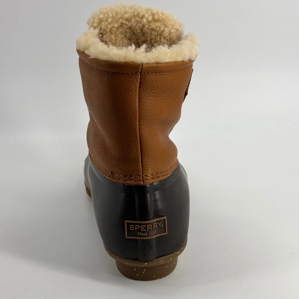 Sperry Saltwater Duck Boots Womens 8.5 Brown Leather Shearling Lined STS84371